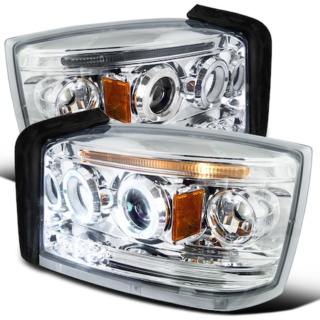Spec-D Tuning 05-07 Dodge Dakota Halo LED Projector Chrome 2LHP-DAK05-TM